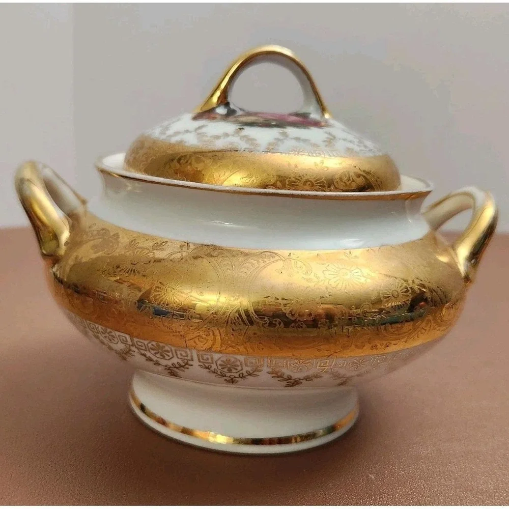 Edgewood China Warranted 22 Karat Gold Floral Decorative Sugar Bowl
